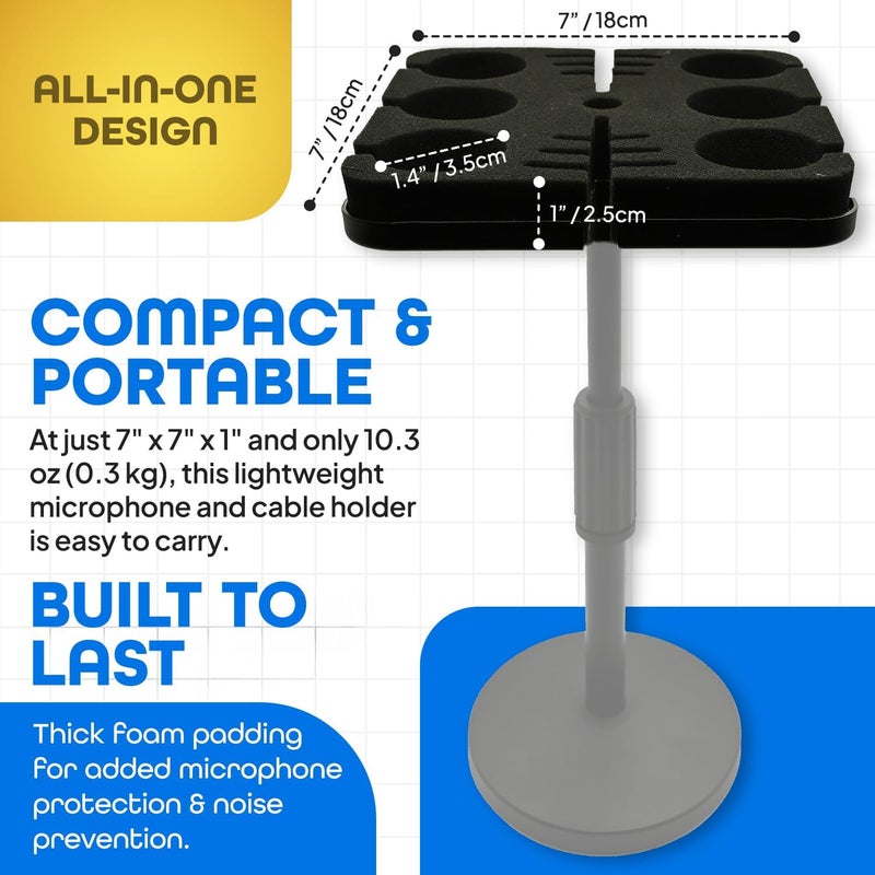 Simplurfi Multi Microphone Holder Cable Hanger & Organizer for Mic Stand - Square Tray Attachment holds up to 6 mics On Stage Organizer and Display - 6 Anti-roll Rings Included - Image 4